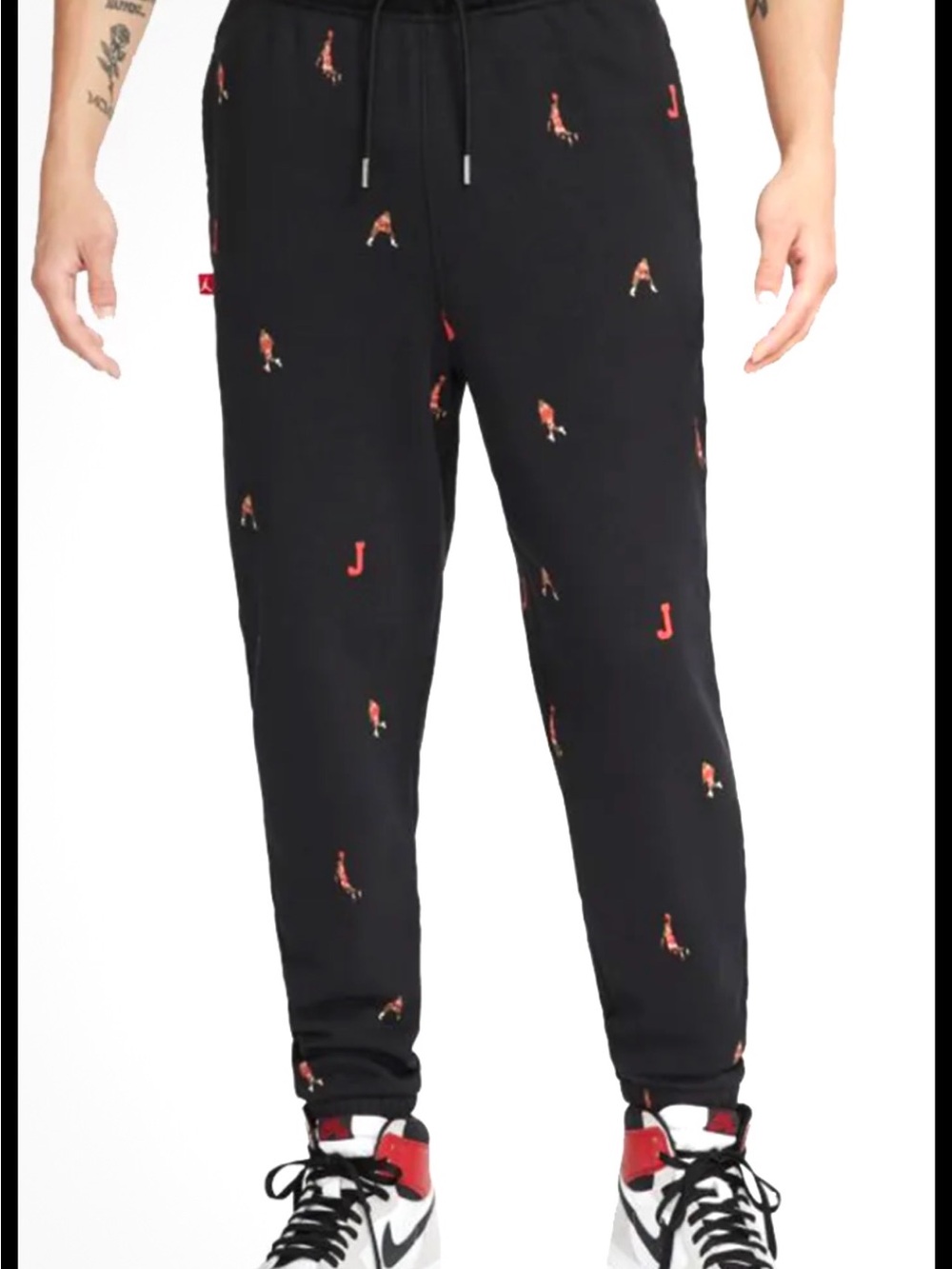 Nike Jordan Black Sweatpants with Red J and Jumpman Pattern